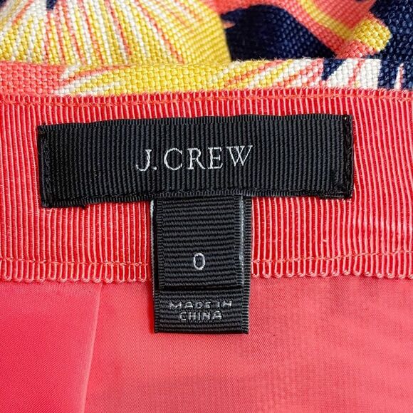 J. Crew Linen Postage Stamp Mini Skirt Coral Navy Hibiscus Floral Print Size 0 - Picture 7 of 10